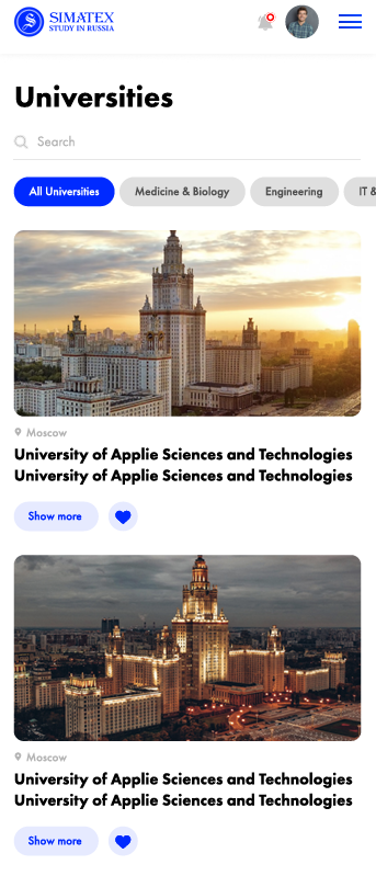 Screenshot of Simatex: Gateway to Higher Education in Russia