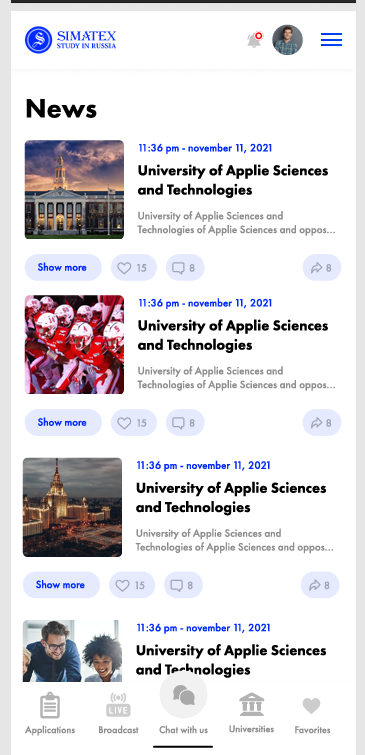 Screenshot of Simatex: Gateway to Higher Education in Russia